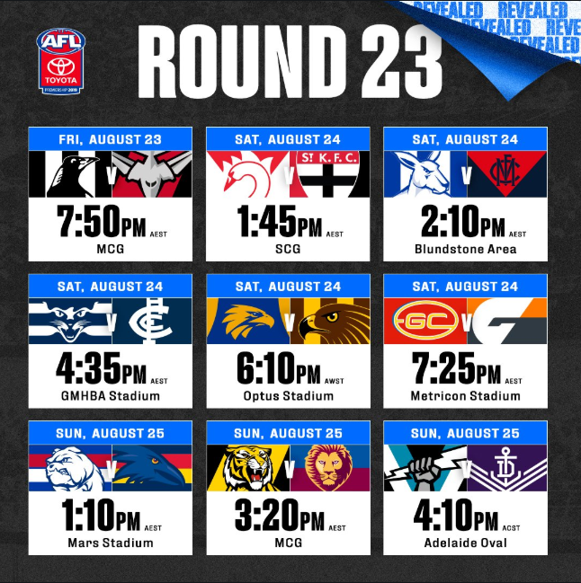 JUST IN! AFL confirms Round 23 fixture and start times 3AW