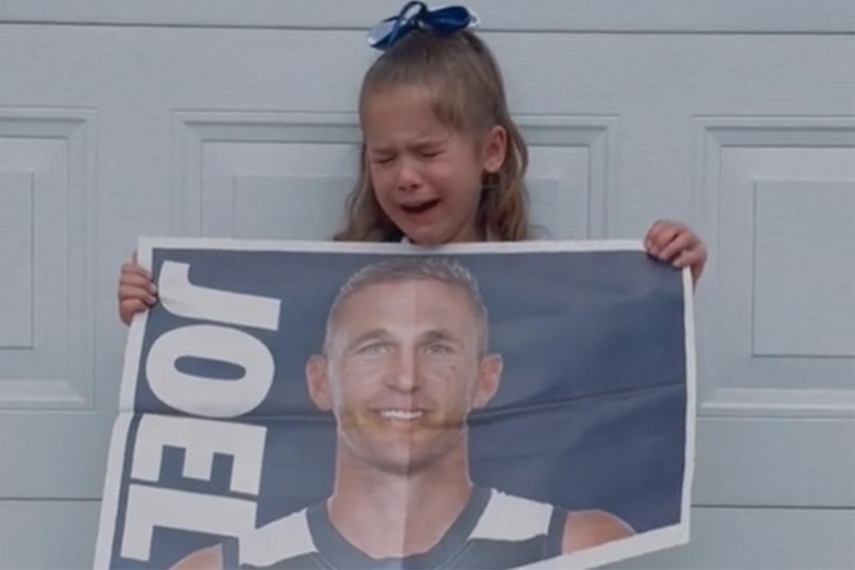 Article image for Young Geelong fan bursts into tears in video paying tribute to Joel Selwood