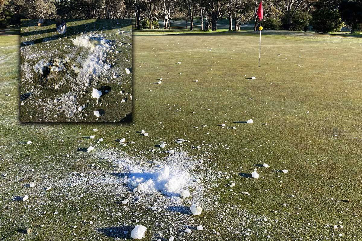 Article image for HUGE block of ice ‘falls from sky’ and lands on golf green