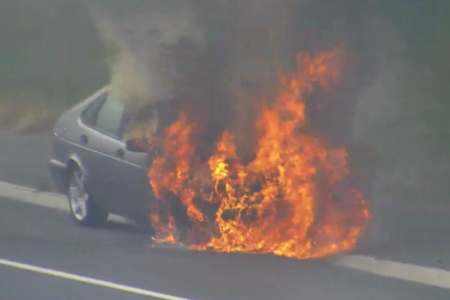 Car in flames on the Monash Freeway