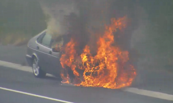 Article image for Car in flames on the Monash Freeway